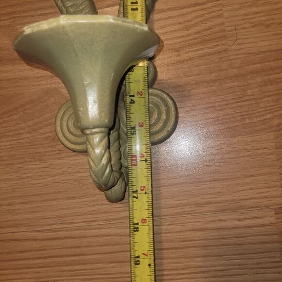 Vtg 70s Avacado Green Wall Sconce Candle Holder Rattan MCM Hollywood Regency - Picture 5 of 7